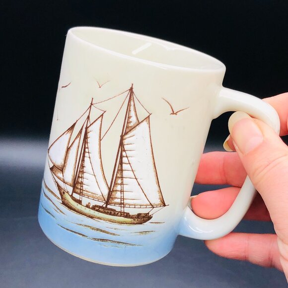 Vintage Otagiri Maritimes Sailboat Coffee Mug: 80s Nautical Coastal Drinkware - Picture 1 of 11